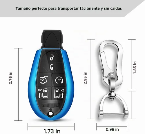 Vista 5 de QBUC Funda para llavero Dodge con llavero de TPU compatible con Dodge Ram Jeep Chrysler modelo 2008-2018 accesorios (azul)