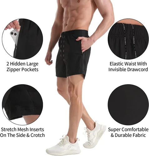 Vista 4 de VPOS Pantalones cortos de gimnasio para hombre de 5 pulgadas, ligeros pantalones cortos deportivos para hombre, de secado rápido, con bolsillos