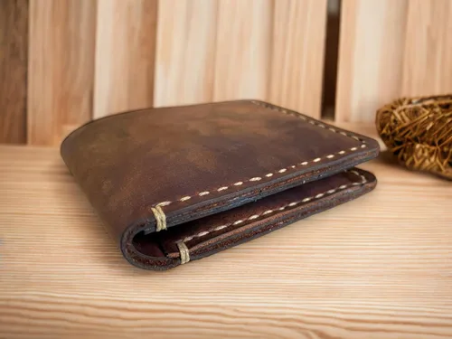 Vista 4 de Cartera de cuero hecha a mano, billetera plegable, billetera plegable de cuero con tarjetero, billetera plegable de cuero para hombre, billetera