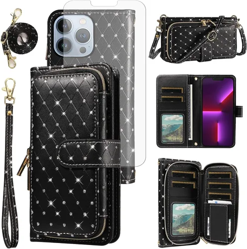 Vista 17 de Funda para teléfono iPhone 6 6S con cremallera y protector de pantalla con protector de pantalla, correa de cordón cruzado, ranura para iPhone 6 Six