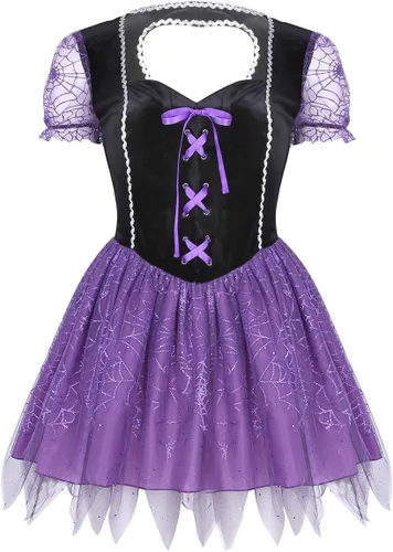 Vista 5 de ACSUSS Disfraz de bruja malvada para mujer, color morado