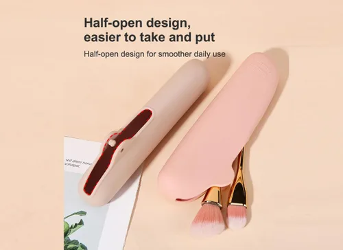 Vista 4 de Esponja de maquillaje de viaje de silicona suave y soporte para pinceles, a prueba de polvo, maquillaje cosmético portátil para belleza facial