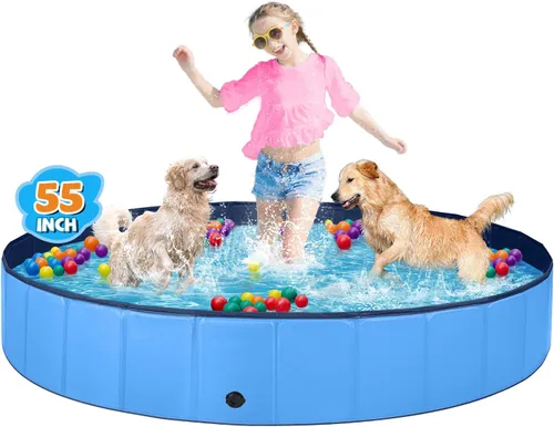 Vista 8 de Jecoo - Piscina para perros grandes, 63 x 12 pulgadas, piscina para niños, de plástico duro, plegable, bañera portátil de exterior, piscina