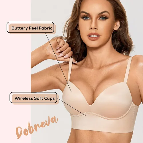 Vista 2 de DOBREVA Sujetador sin aros con relleno para mujer, brasier sin aros