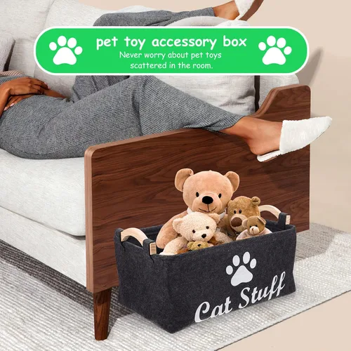 Vista 8 de Contenedor de almacenamiento de juguetes para gatos, plegable, de tela, organizador de accesorios para mascotas, cesta de fieltro, organizador