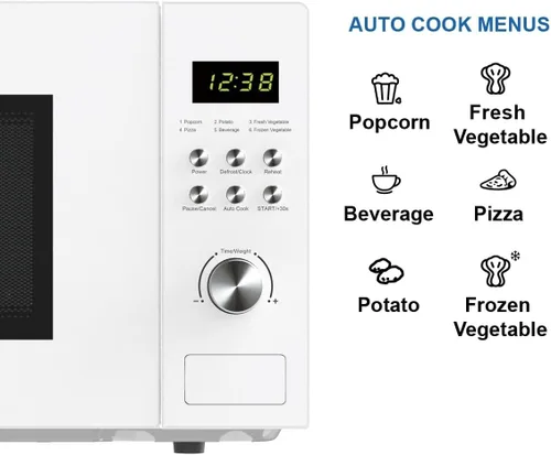 Vista 5 de Emerson MW1101W Horno microondas para encimera con control de botón, pantalla LED de 1000 W, 10 niveles de potencia, 6 menús automáticos, plato
