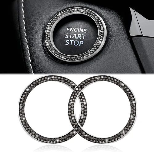 Vista 12 de WINKA 2 piezas Cubierta de botón de arranque del motor del automóvil con diamantes brillantes Anillo de botón de arranque y parada con cristales