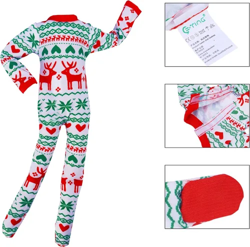 Vista 5 de E-TING Ropa de Papá Noel, pijama de pijama para muñeca elfa, accesorios de Navidad, ropa (reno de Navidad)
