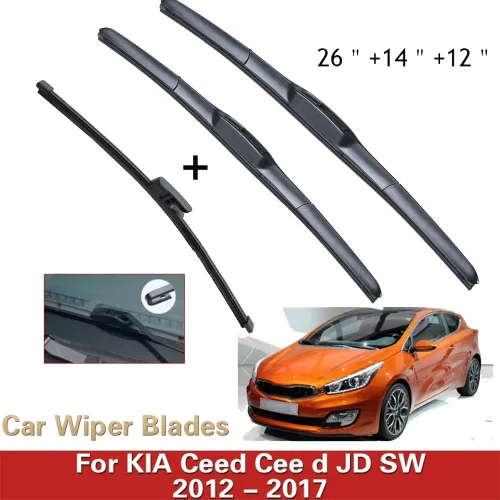 Vista 2 de Juego de limpiaparabrisas delantero y trasero compatible con KIA Cee'd Ceed 2012-2017 limpiaparabrisas limpiaparabrisas de 26 + 14 + 12 pulgadas