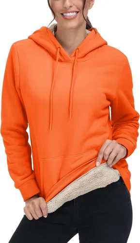 Vista 31 de MAGCOMSEN Sudaderas con capucha para mujer, con forro de sherpa, de vellón, para invierno, cálido, pesado, de algodón, con bolsillo