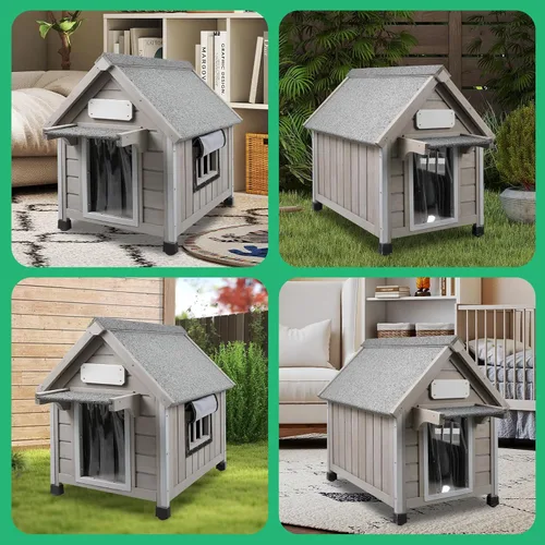 Vista 7 de PetsCosset Casa para perros al aire libre de 20.5 pulgadas de largo con techo de asfalto impermeable para perros pequeños a medianos, perrera grande
