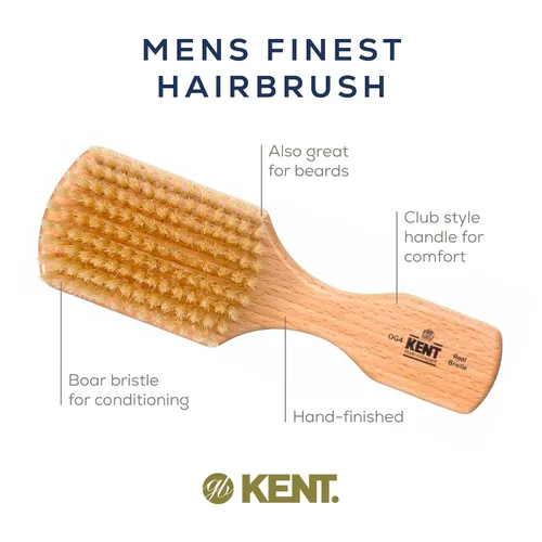 Vista 5 de Kent OG4 - Cepillo rectangular de pelo y facial para caballeros de Beachwood para el cuidado de la barba, cepillo exfoliante natural de cerdas