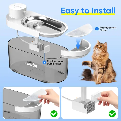 Vista 5 de Cormix - Filtro de fuente de agua para gatos PWEZON de 4 L, 4 filtros de repuesto para fuente de agua para gatos con 4 esponjas de filtro de bomba