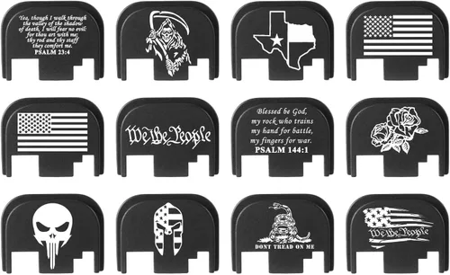 Vista 8 de NDZ Performance Gen 1-4 Rear Slide Cover Plate for Glock 9mm .40 .357 .45 Laser Engraved Popular Images in Black Aluminum - Choose Image