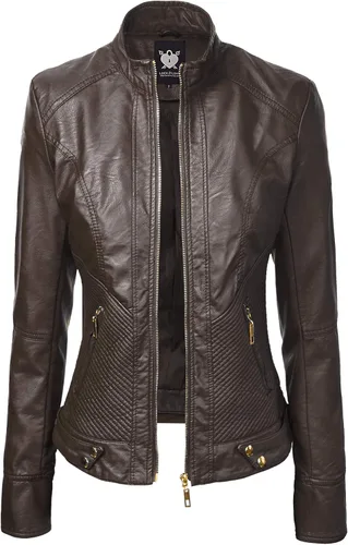 Vista 2 de Lock and Love - Chaqueta de motociclista de cuero sintético con capucha extraíble para mujer