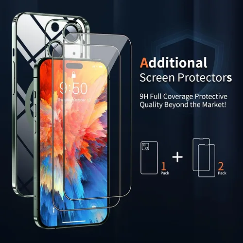Vista 6 de Dataroad - Funda magnética de titanio verde para iPhone 15, protección completa de la cámara [compatible con Magsafe] [No se pone amarillento]