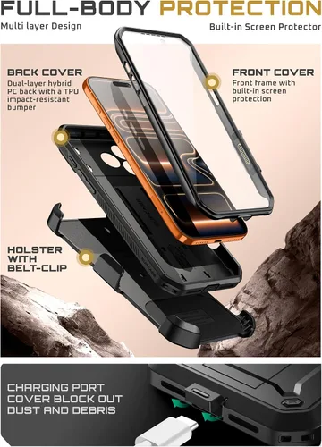 Vista 6 de SUPCASE - Funda para iPhone 17 Pro Max con función atril y protector de pantalla, color negro Built-in Camera Control Button, Detachable Belt
