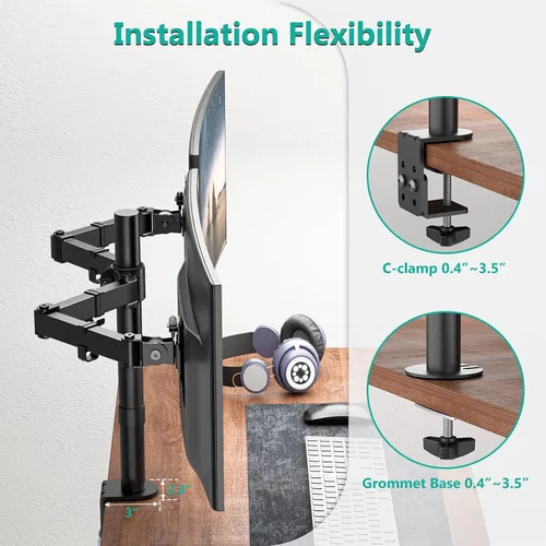Vista 6 de Soporte de monitor dual para pantallas de 13 a 27 pulgadas, brazos de monitor dobles para 2 monitores de hasta 22 libras, soporte de escritorio