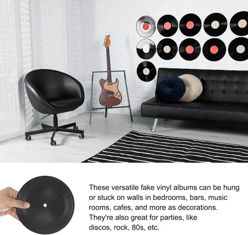 Vista 3 de Rebower Discos de vinilo en blanco de plástico liso impermeable para discos de vinilo falsos, [para sala de música retro en rollo DIY] - 7 pulgadas
