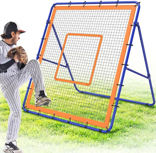 Vista 9 de KingDolly Baseball Rebounder Net 4x4.5FT, Foldable Pitch Back Net Baseball verde&anaranjado