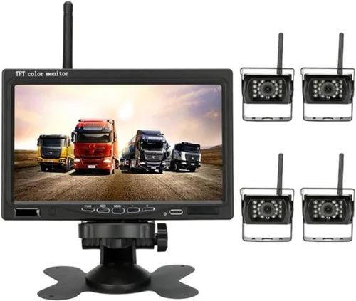 Vista 2 de Cámara de marcha atrás inalámbrica para vehículos, monitor LCD de 7 pulgadas para camiones, autobús, caravana, remolque, excavadora, monitor