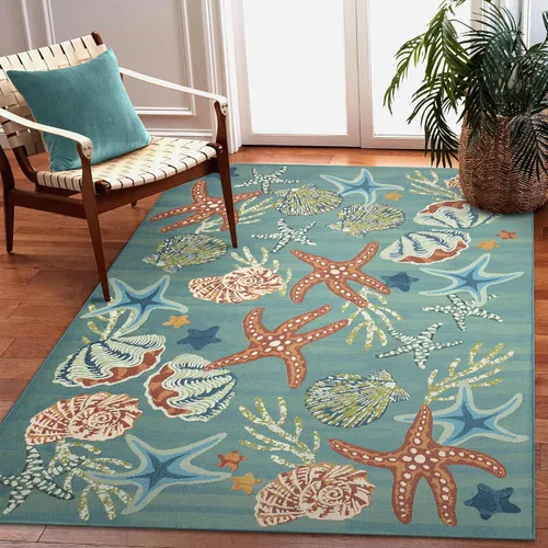 Vista 32 de Liora Manne Marina - Alfombra de área duradera de mezcla sintética tejida a máquina para interiores/exteriores - Gráfico contemporáneo océano global