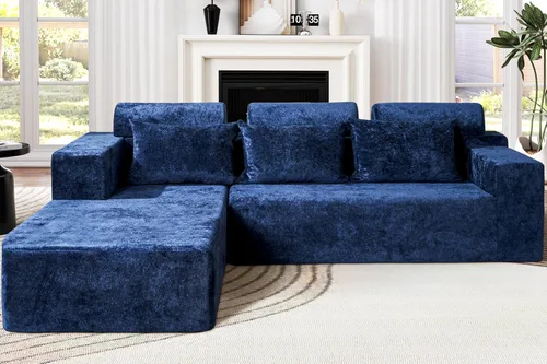 Vista 21 de Homguava - Sillones seccionales modulares para sala de estar, sofá de 101" en forma de nube con chaise en L, cómodo sofá de sala de estar