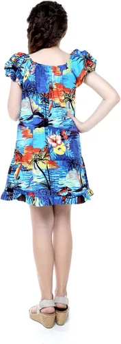 Vista 3 de Matchable Family Hawaiian Luau - Ropa para hombres, mujeres, niñas y niños, color azul atardecer