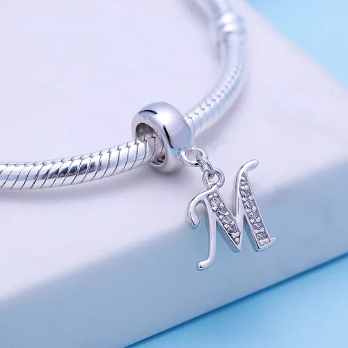 Vista 58 de ABUN Abalorio de plata de ley 925 con letra A a la Z, espaciador de inicial, con circonita cúbica transparete colgante, auténtica, para pulseras