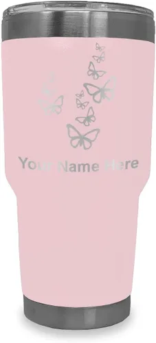 Vista 13 de LaserGram Vaso aislado al vacío de 20 onzas, mariposas, grabado personalizado incluido (negro)