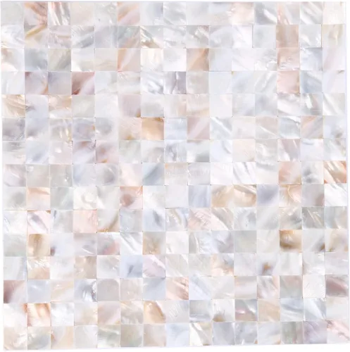 Vista 7 de 1 hoja de azulejos de conchas de perlas para despegar y pegar, azulejos de pared autoadhesivos para cocina, baño, dormitorio