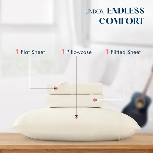 Vista 3 de XOOX Linen Juego de Sábanas de Algodón 100% Twin - Sábanas de Algodón de 500 Thread Count Tamaño Twin, Extra Suaves, Tejido Satén, Sábanas