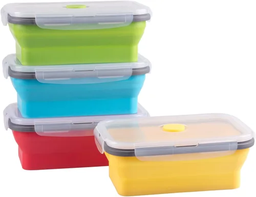 Vista 11 de Recipientes plegables de almacenamiento de alimentos con tapa hermética, 11.8 oz, juego de 4 recipientes pequeños de silicona apilables para la 4