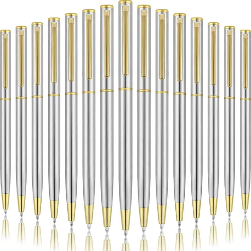 Vista 21 de Zonon 15 bolígrafos delgados de metal negro dorado a granel retráctiles de tinta negra metálica de 0.039 in de punta media suave para escritura