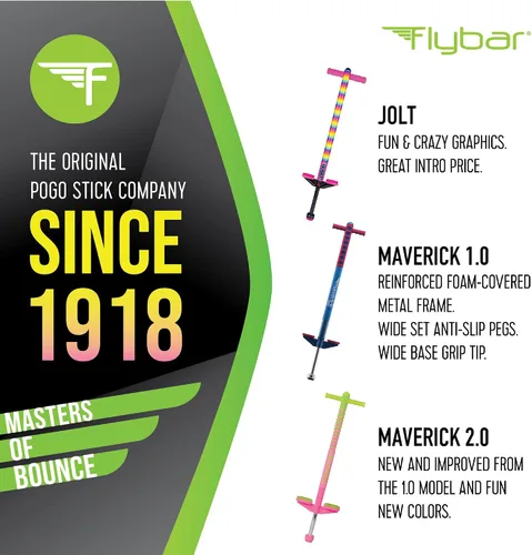 Vista 5 de Flybar Maverick 2.0 Vara de espuma de pogo para niños de 5 años en adelante, de 18 a 36 kg, juguetes para niños al aire libre, agarre de goma