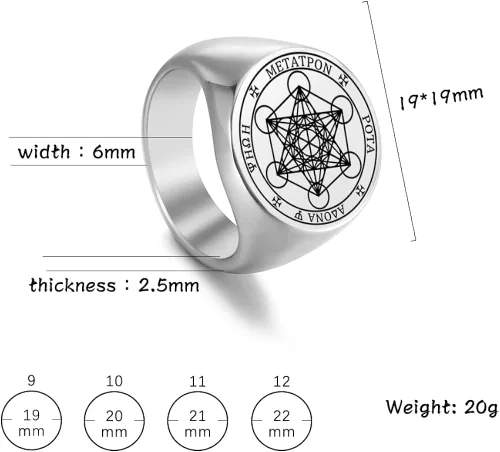 Vista 6 de Amaxer Metatron - Anillo de cubo para hombre, de acero inoxidable, vintage, con geometría sagrada, protección espiritual, anillo de amuleto