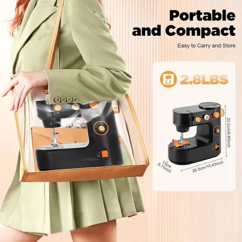 Vista 7 de Máquina de coser portátil, mini máquina de coser de 2 velocidades, kit de costura seguro y máquina de coser pequeña fácil de usar con luz LED, pedal