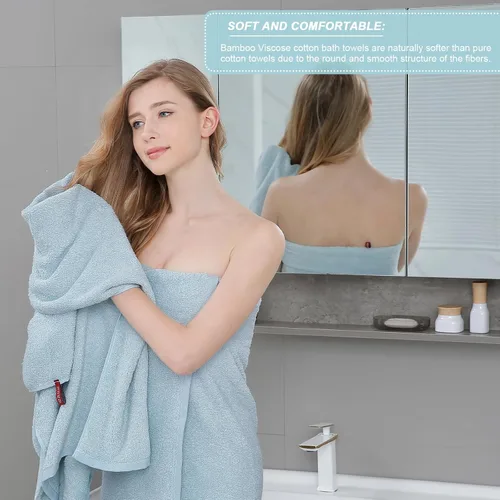Vista 5 de Aibaser Toallas de baño, 27 x 54 pulgadas, naturales, ultra absorbentes, para baño, viajes, gimnasio, ducha y spa (juego de 6 piezas) (azul)