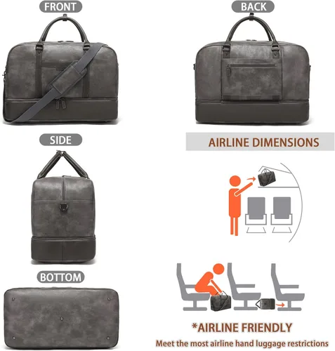 Vista 8 de Wogarl Bolsa de fin de semana para mujeres y hombres, bolsa grande de viaje, Gris, Moda