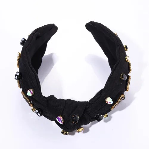 Vista 7 de Diadema de Halloween morada espeluznante con cuentas anudadas para mujer, perlas brillantes, calabaza, araña, murciélago, esqueleto, fantasma, nudo