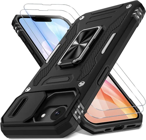 Vista 89 de DEERLAMN Funda para iPhone Air de 6.5 pulgadas con cubierta deslizante para cámara + protector de pantalla (2 paquetes), soporte de anillo giratorio
