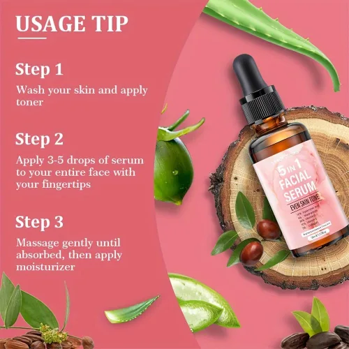 Vista 2 de Suero de vitamina C 5 en 1 para cara con 30% VC, ácido hialurónico y niacinamida, suero facial iluminador, hidratante y antioxidante para una piel