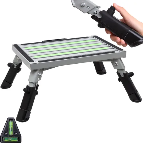 Vista 7 de Homeon Wheels Taburete ajustable para caravana, plataforma plegable con tira reflectante, color negro