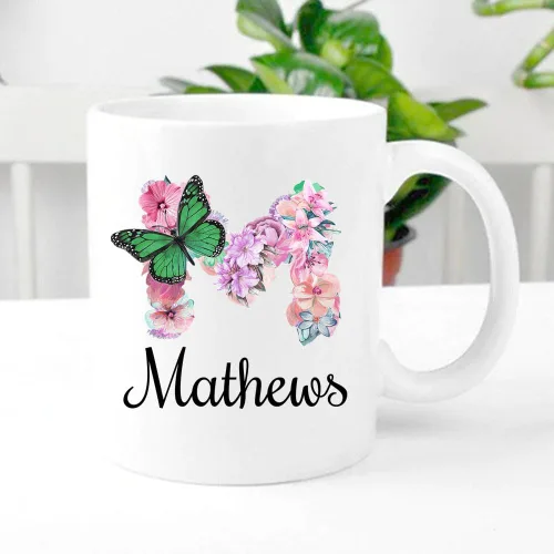 Vista 4 de Taza personalizada con nombre y alfabeto floral, taza personalizada con nombre e inicial, taza con nombre, regalo para mamá, hermana, niñas, tazas