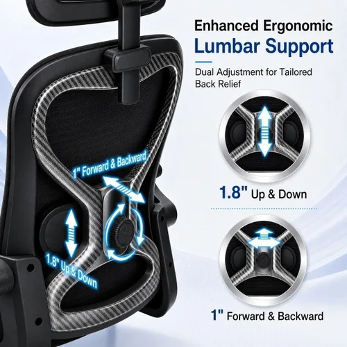 Vista 3 de Silla de oficina ergonómica para largas horas y alivio del dolor de espalda, diseño que ahorra espacio con soporte lumbar ajustable, brazos negro
