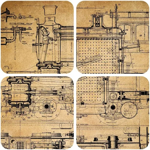 Vista 2 de Meishe Art Póster vintage, diseño mecánico de tren antiguo, dibujo estructural, ilustración que muestra la estructura básica, diagrama esquemático