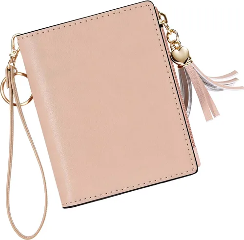 Vista 14 de Gostwo Billeteras pequeñas para mujer, elegante cartera para mujer con ventana de identificación, bolsillo con cremallera para monedas y borla.