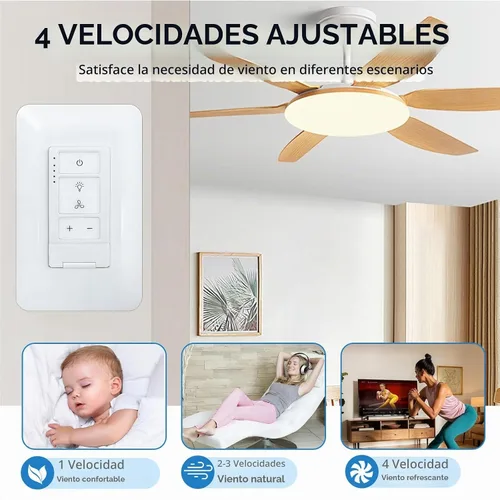 Vista 5 de Control universal de ventilador de techo e interruptor de luz regulador, control de pared de 4 velocidades, combo de ventilador de un solo polo e
