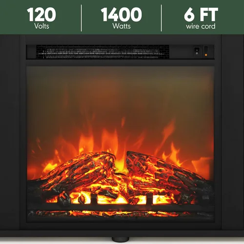 Vista 5 de Furinno Soporte clásico de TV de 70 pulgadas con chimenea, americano