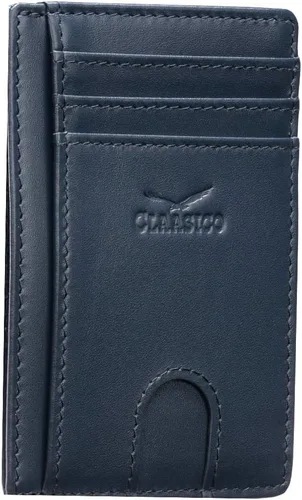 Vista 12 de Claasico Billetera pequeña de bolsillo frontal para hombre con bloqueo RFID, de cuero genuino, tarjetero